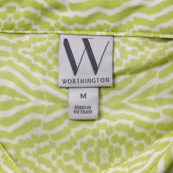 Worthington Women Collared Long Sleeve Button Up Shirt Green Size M - Picture 8 of 9
